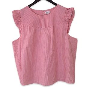 J. Crew Plus Size Pink/White Vertical Striped Frilly Sleeve Blouse Top Size XXL